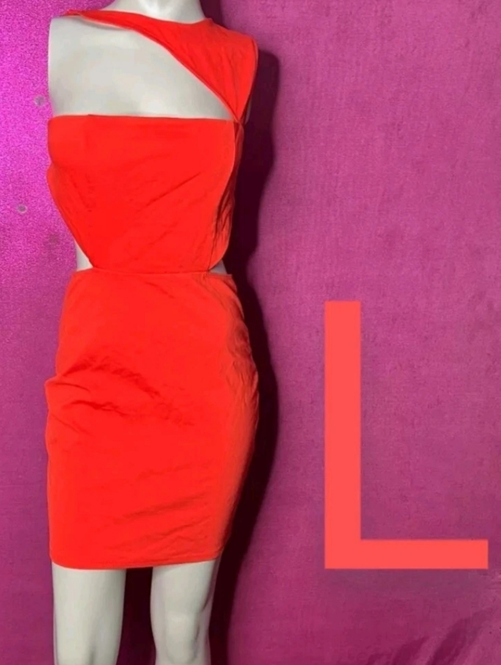 🆕Red Orange Sexy Cut-Out Going Out Dress ~Size L